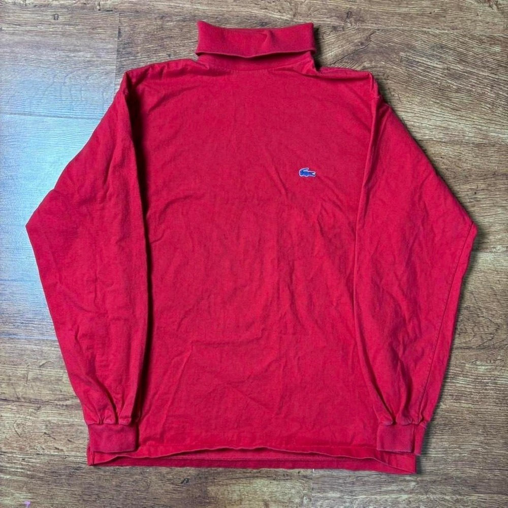 vintage red Lacoste turtleneck long sleeve with blue croc logo Size L preppy